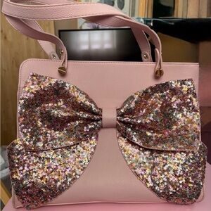 Betsey Johnson Pink Glitter Bow Shoulder Bag
